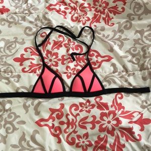 PINK Coral and Black Bathing Suit Top